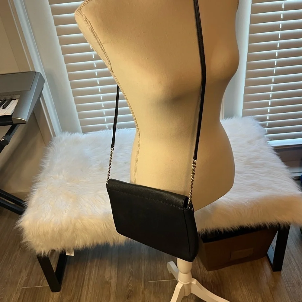 Kate Spade Genuine Saffiano Leather Crossbody Chain Strap Foldover Purse Bag